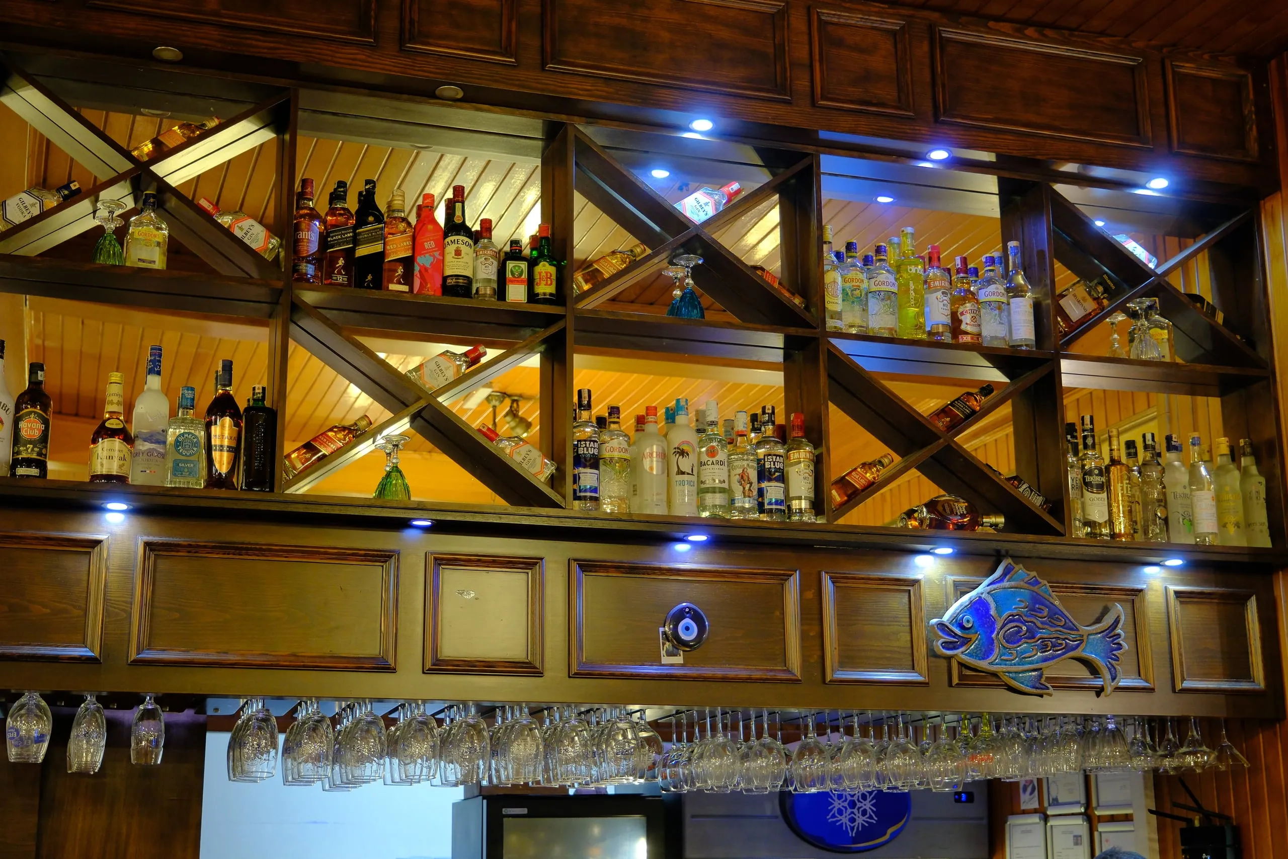 The bar with its illuminated shelves