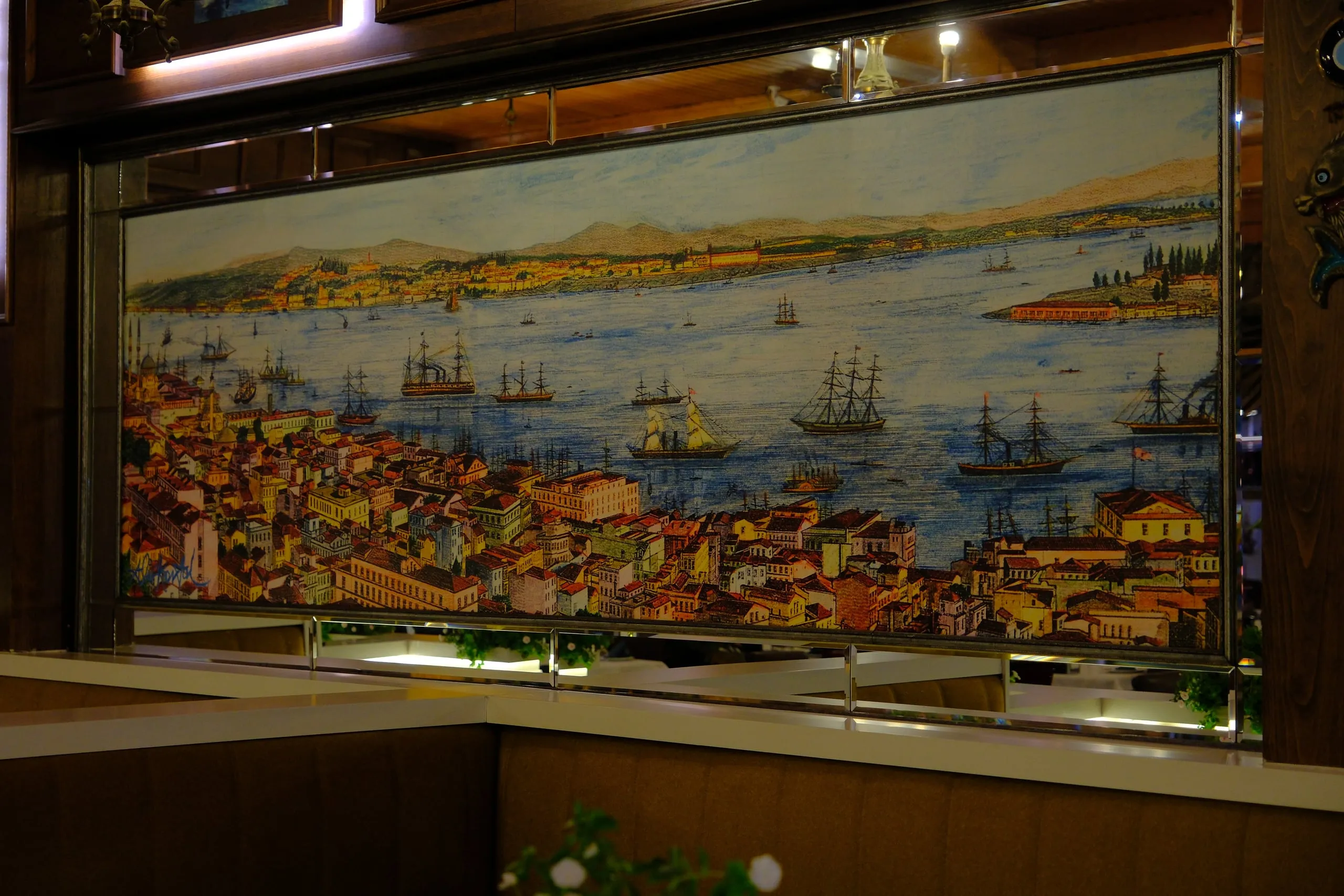 Old Istanbul–themed mural in the dining room